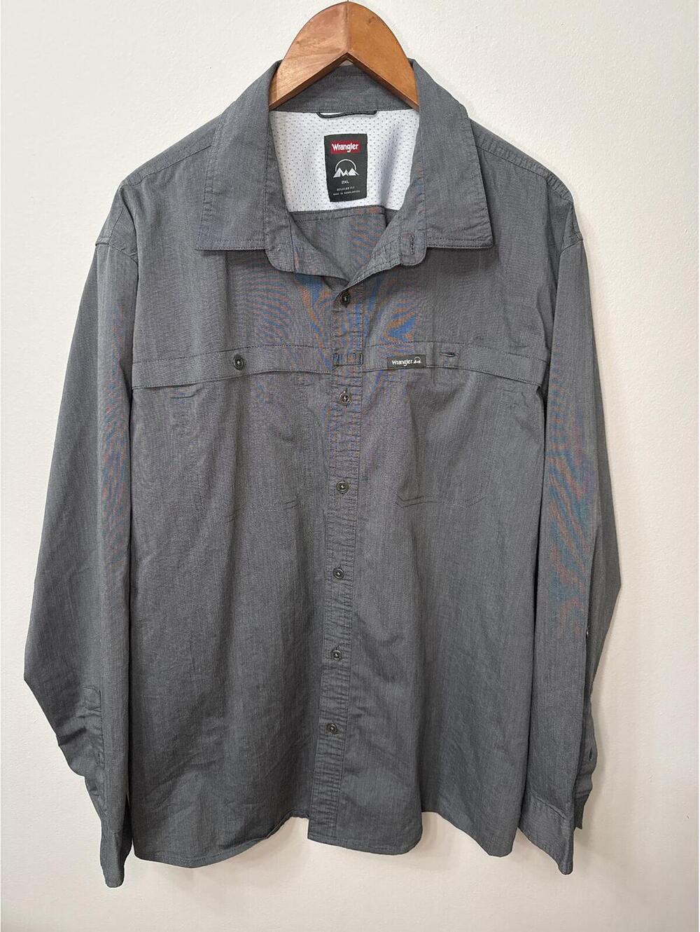 Wrangler Outdoor Series Men’s 2XL Gray Long Sleeve Button Up Shirt Stretch